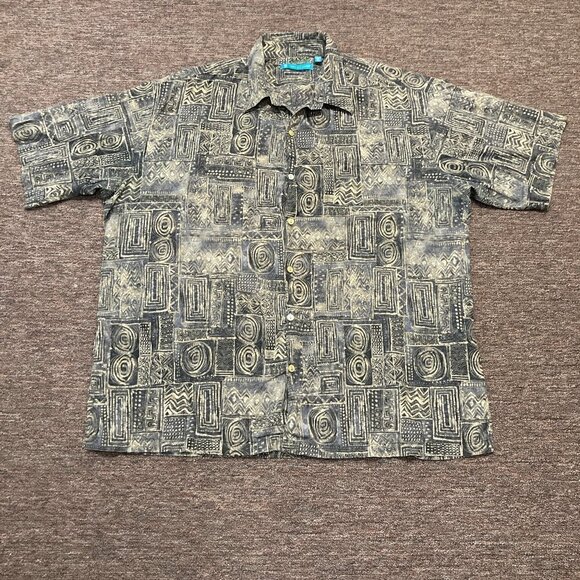Tori Richard Short Sleeve Hawaiian Shirt Top Button Size XL Aztec Tribal 6881 - Picture 1 of 8